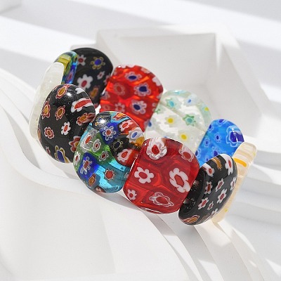 Handmade Millefiori Lampwork Beaded Stretch Bracelets for Men Women BJEW-G738-01B-15-1