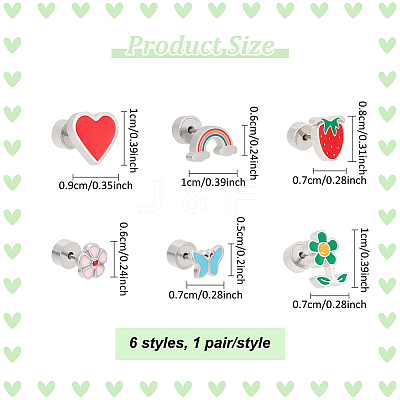 6 Pairs 6 Style 304 Stainless Steel Stud Earrings for Women EJEW-AN0004-66-1