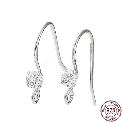 Rhodium Plated 925 Sterling Silver with Clear Cubic Zirconia Earring Hooks LS-STER-G036-16P-1