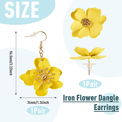 2 Pairs 2 Styles Iron Flower Dangle Earrings and Sweet and Stylish Multi-layer Petal Flower Stud Earrings EJEW-TA0001-80C-1