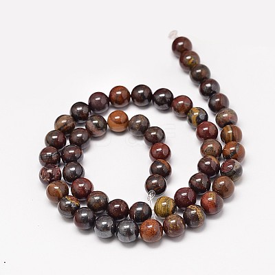 Natural Red Tiger Iron Round Bead Strands X-G-P075-22-10mm-1