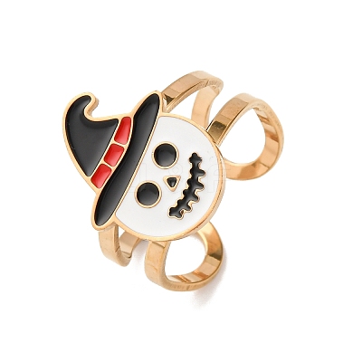 304 Stainless Steel with Enamel Cuff Rings for Women RJEW-Z116-01G-05-1
