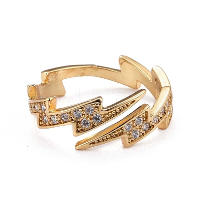 Brass Micro Pave Clear Cubic Zirconia Cuff Rings ZIRC-H109-07G-1