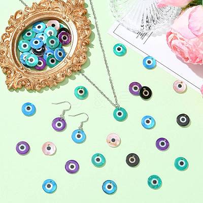 50Pcs Printed Natural Freshwater Shell Charms SHEL-FS0001-19-1