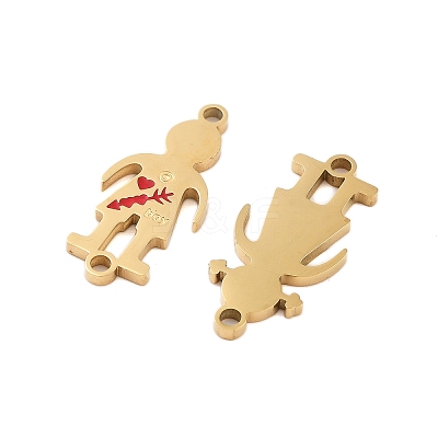 Valentine's Day Ion Plating(IP) 304 Stainless Steel FireBrick Enamel Boy Girl Connector Charms STAS-Z078-16G-1