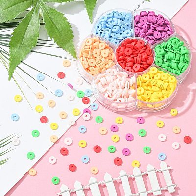 1302Pcs 7 Colors Flat Round Handmade Polymer Clay Beads CLAY-CJ0001-72-1