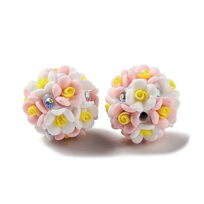 Luminous Polymer Clay Rhinestone Flower Beads RESI-C048-01D-1