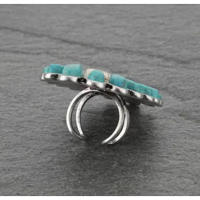 Oval Alloy & Synthetic Turquoise & Natural White Jade Cuff Rings FS-WG97148-01-1