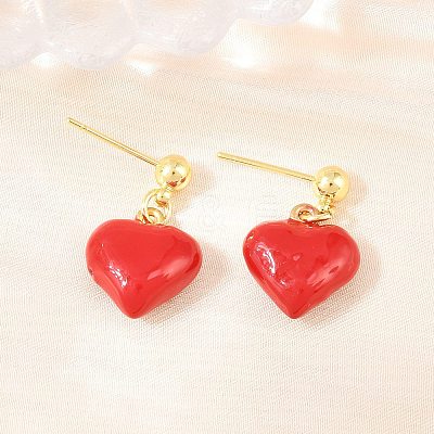 Valentine's Day Heart Brass Enamel Dangle Stud Earrings EJEW-Z164-19G-05-1