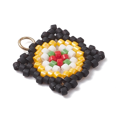 Handmade Glass Seed Beaded  Window Lattice Pattern Shape Pendants PALLOY-MZ00929-04-1