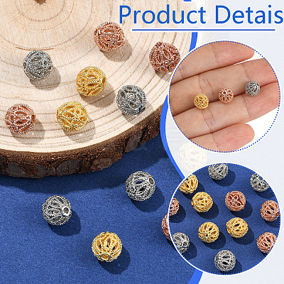 12Pcs 3 Colors Rack Plating Brass Hollow Beads KK-YW0003-95-1