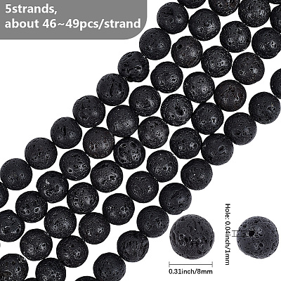 5 Strands Natural Lava Rock Round Beads Strands G-LT0001-02B-02-1