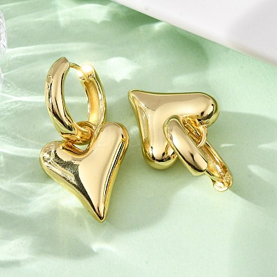 Heart Brass Hoop Earrings EJEW-D322-12G-01-1