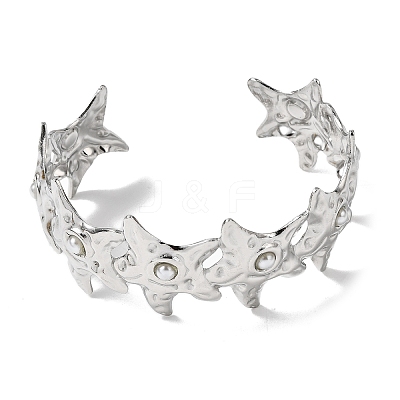 Hammered 304 Stainless Steel Cuff Bangles BJEW-D384-01P-1