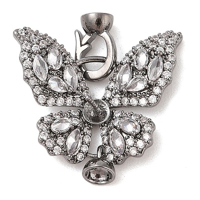 Brass Micro Pave Clear Cubic Zirconia Fold Oval Clasps KK-S388-16B-1