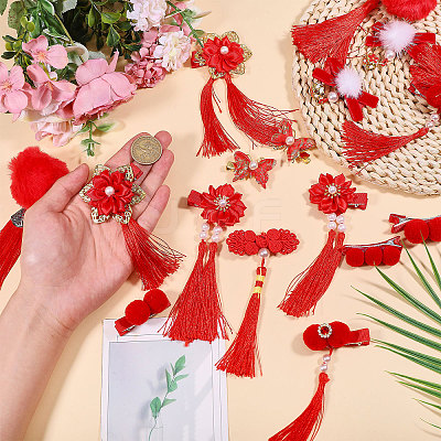 12 Pairs 12 Styles New Year's Day Theme Polyester Alligator Hair Clips PHAR-CA0001-007-1