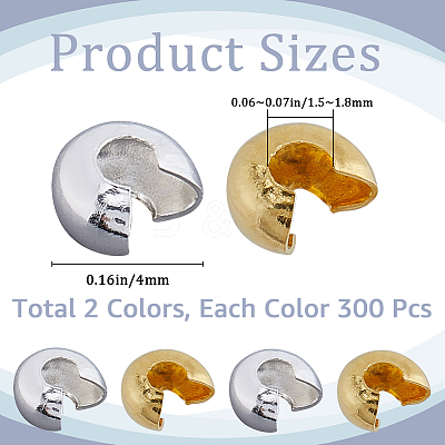 600Pcs 2 Colors Brass Crimp Beads Covers KK-SP0002-32-1