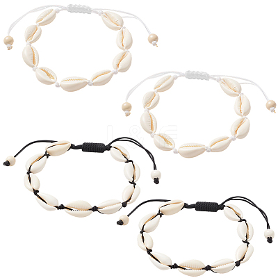 4Pcs 2 Colors Natural Shell & Synthetic Turquoise Braided Bead Bracelet for Women BJEW-PA0001-01-1