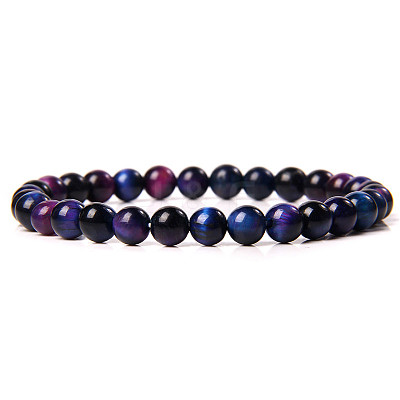 Synthetic Rainbow Tiger Eye Round Beaded Stretch Bracelet SF8562-6-1-1