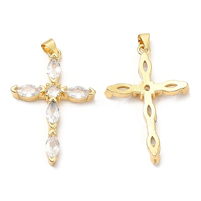 Rack Plating Brass Micro Pave Cubic Zirconia Pendants X-KK-A185-36G-1