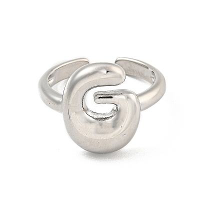 Brass Letter Open Cuff Rings for Women RJEW-G313-01G-P-1