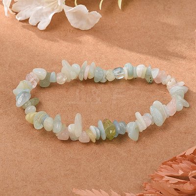 Natural Morganite Beaded Stretch Bracelets X-BJEW-JB02683-02-1