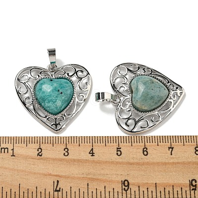Natural Amazonite Peach Love Heart Pendants G-G158-01I-1