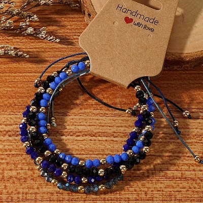 Handmade Summer Vacation Style Synthetic Quartz Braided Beaded Bracelet Sets for Women Girl LE3728-10-1