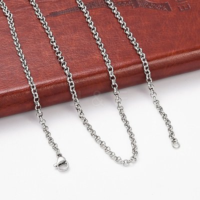 Tarnish Resistant 304 Stainless Steel Rolo Chain Necklaces NJEW-L136-07P-1