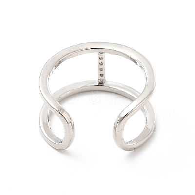 Clear Cubic Zirconia Initial Letter Open Cuff Ring RJEW-A012-01P-I-1