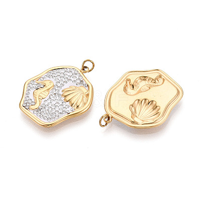 304 Stainless Steel and Polymer Clay Crystal Rhinestone Pendants STAS-T069-60F-1