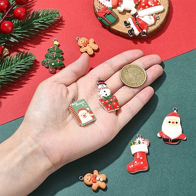 15Pcs 15 Styles Christmas Theme Opaque Resin Pendants RESI-YW0001-90-1