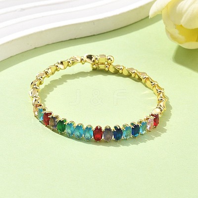 Oval Brass Micro Pave Cubic Zirconia Cuff Bangles & Rings Sets for Women SJEW-R002-06G-07-1