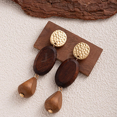 Wood & Iron Dangle Stud Earrings WGBF754-02-1
