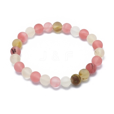Frosted Tigerskin Glass Bead Stretch Bracelets BJEW-K212-A-016-1