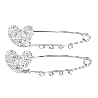 Heart Face 304 Stainless Steel Safety Pins Brooch Findings SA-CBA098D-15B-P04-1