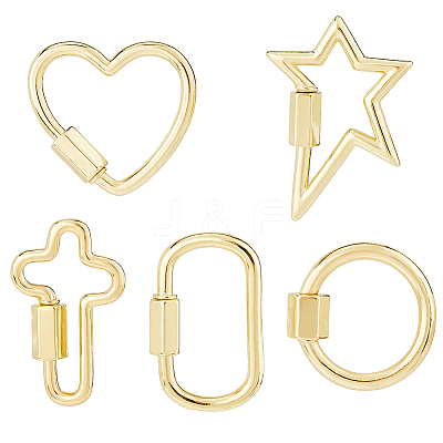 5Pcs 5 Styles Brass Screw Carabiner Lock Charms KK-HS0015-15-1