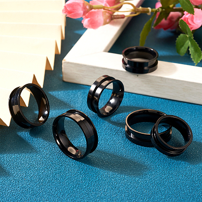 12Pcs 6 Size 201 Stainless Steel Grooved Finger Ring Settings STAS-TA0002-15B-1