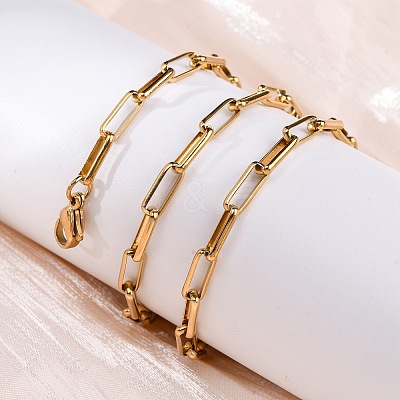 304 Stainless Steel Paperclip Chain Necklaces X-NJEW-Q013-03G-1