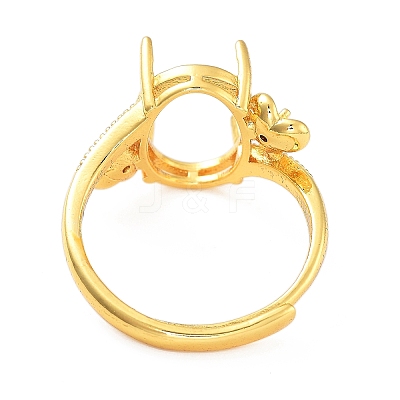 Rack Plating Oval Brass Micro Pave Cubic Zirconia Adjustable Solitaire Ring Components KK-Q819-02G-1