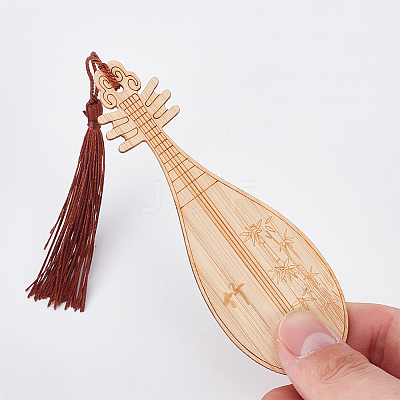 8Pcs 8 Style Ancient Musical Instrument Pipa Chinese Style Bookmark with Tassels for Book Lover AJEW-GO0001-13-1