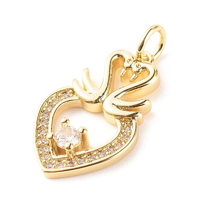 Brass Micro Pave Clear Cubic Zirconia Pendants ZIRC-P094-07G-RS-1