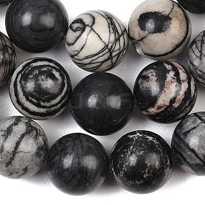 Natural Black Netstone Beads Strands G-L648-A11-16mm-1