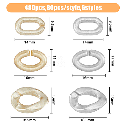 480Pcs 6 Style Spray Painted CCB Plastic Linking Rings CCB-HY0001-06-1