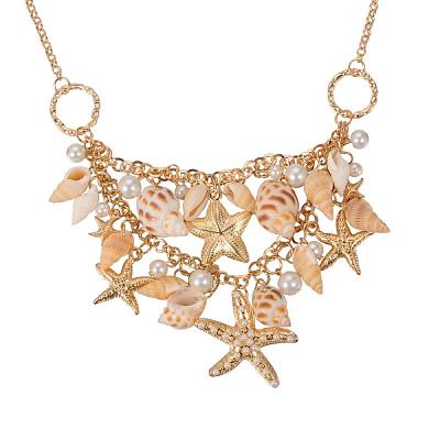 Trendy Shell Bib Beach Necklaces NJEW-PH0001-01-1