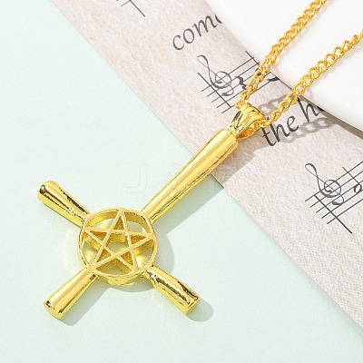 Christian Upside Down Cross & Star Alloy Pendant Pendant Twisted Chain Necklaces for Women NJEW-NH0001-03G-1