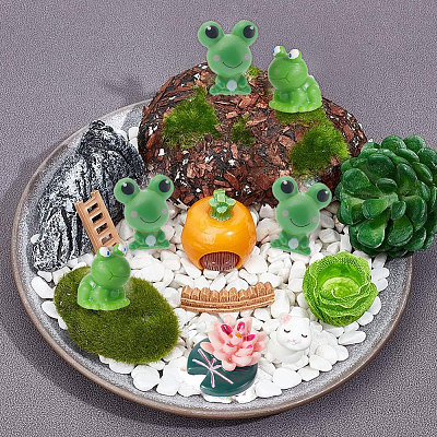 66Pcs 6 styles Resin Frog & Lotus & Mushroom Ornaments DJEW-GF0001-61-1