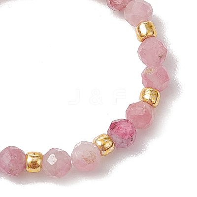 Natural Tourmaline Beaded Stretch Rings for Women RJEW-JR00868-05-1