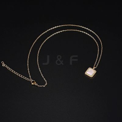 Natural Shell Square Pendant Necklace with Stainless Steel Chains TM4742-1-1