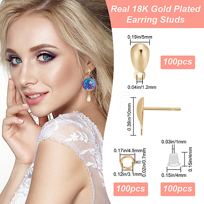 100Pcs 304 Stainless Steel Stud Earring Findings STAS-CN0001-12-1
